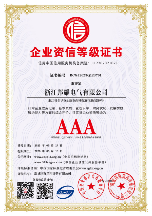 Enterprise credit rating certificate