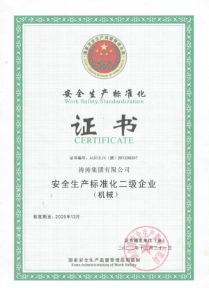 安全生产标准化二级企业证书