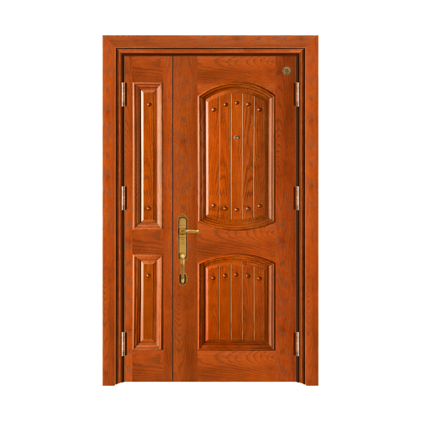 Solid wood villa armored door HT-2259B（teak technology wood color）