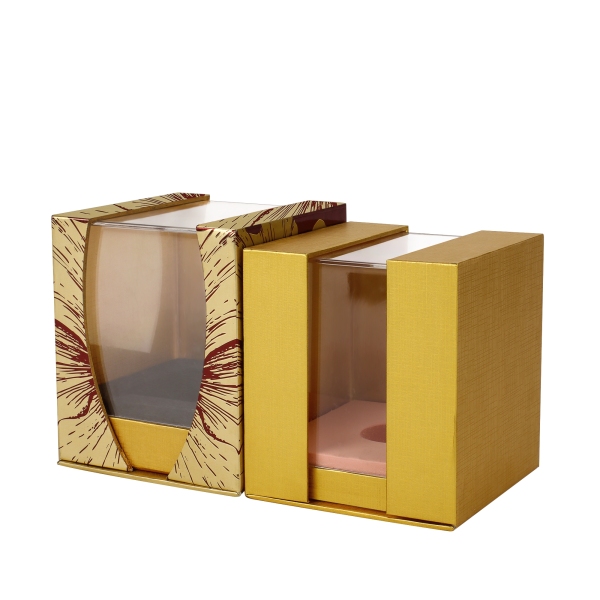 Exquisite Handmade Golden Cardboard Gift Packaging Box With Acrylic Cover For Perfume None