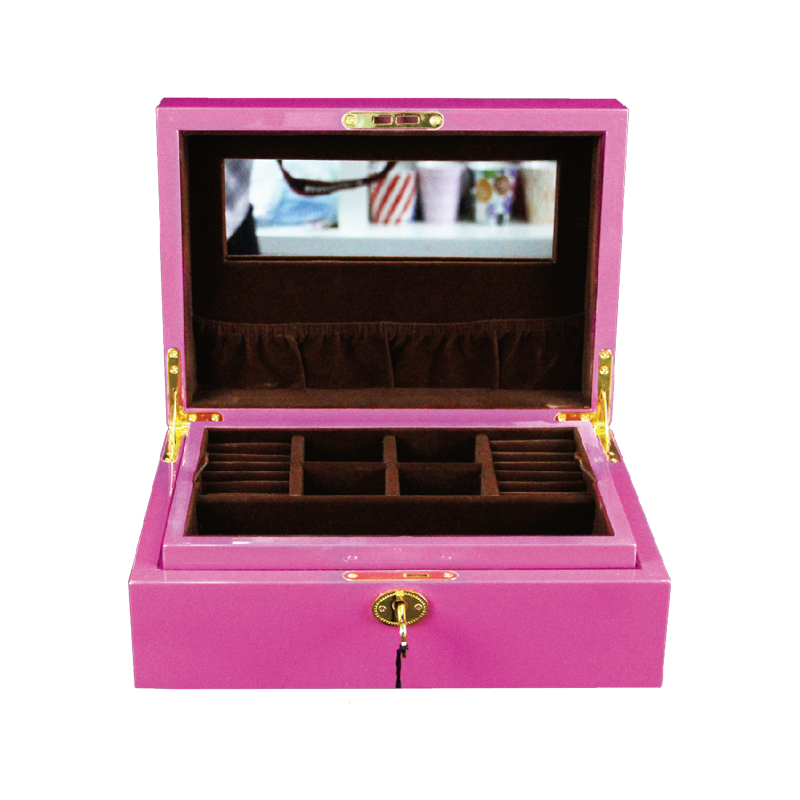 Pink Glossy Lacquered Wooden Gift Packaging Box With Mirror For JewelryNone