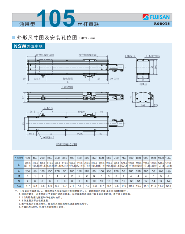 通用型105丝杆串联 通用型105丝杆