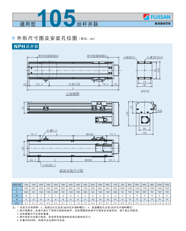 通用型105丝杆并联 通用型105丝杆
