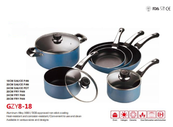 9PCS Induction Bottom 2.5mm Thickness Aluminum Cookware Set GZY8-18