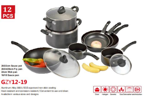 12PCS Heat-Resistant and Corrosion-Resistant Aluminum Cookware Set GZY12-19