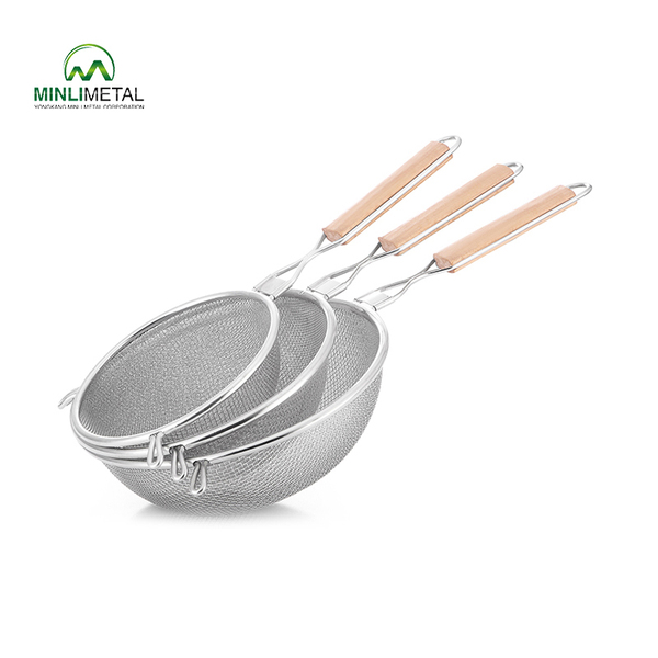 S/S Double Mesh Strainer with Wooden Handle MLD-7