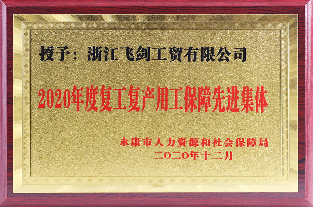 2020年度永康市复工复产用工保障先进集体1