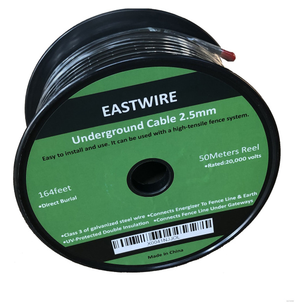 Electric Fence Double Insulated Wire Underground, Electric Fence Double Insulated Underground Hard Cable, Direct Burial (2.5mm, 50meters/164ft)