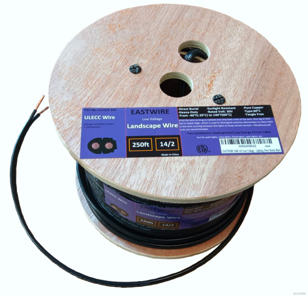 EASTWIRE 14/2 Low Voltage Landscape Lighting Copper Wire, 14-Gauge 2-Conductor 250 Feet, Landscape Wire, Lighting Cable, Black