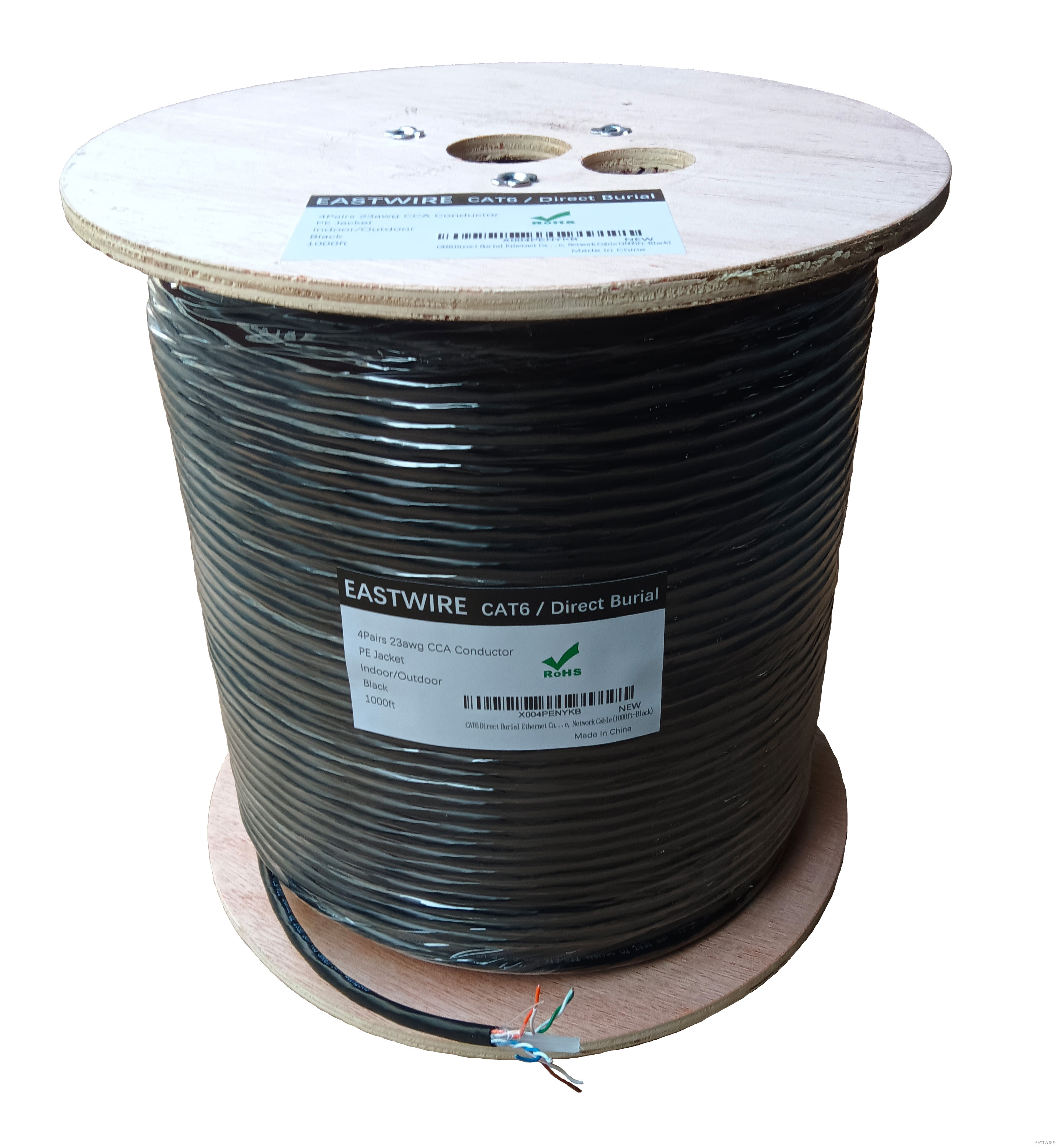 eastwire CAT6 Direct Burial Ethernet Cable 23AWG Solid CCA UTP for Network, Waterproof HDPE Insulation, Polyethylene (PE) Jacket for Outdoor Installations, LAN Cable (1000ft-Black)