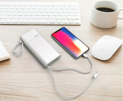 Fast charging AC plug Power Bank 20000mah with PD 18W & QC3.0 Quick charger with built-in 2 charging cables UUTEK PB165