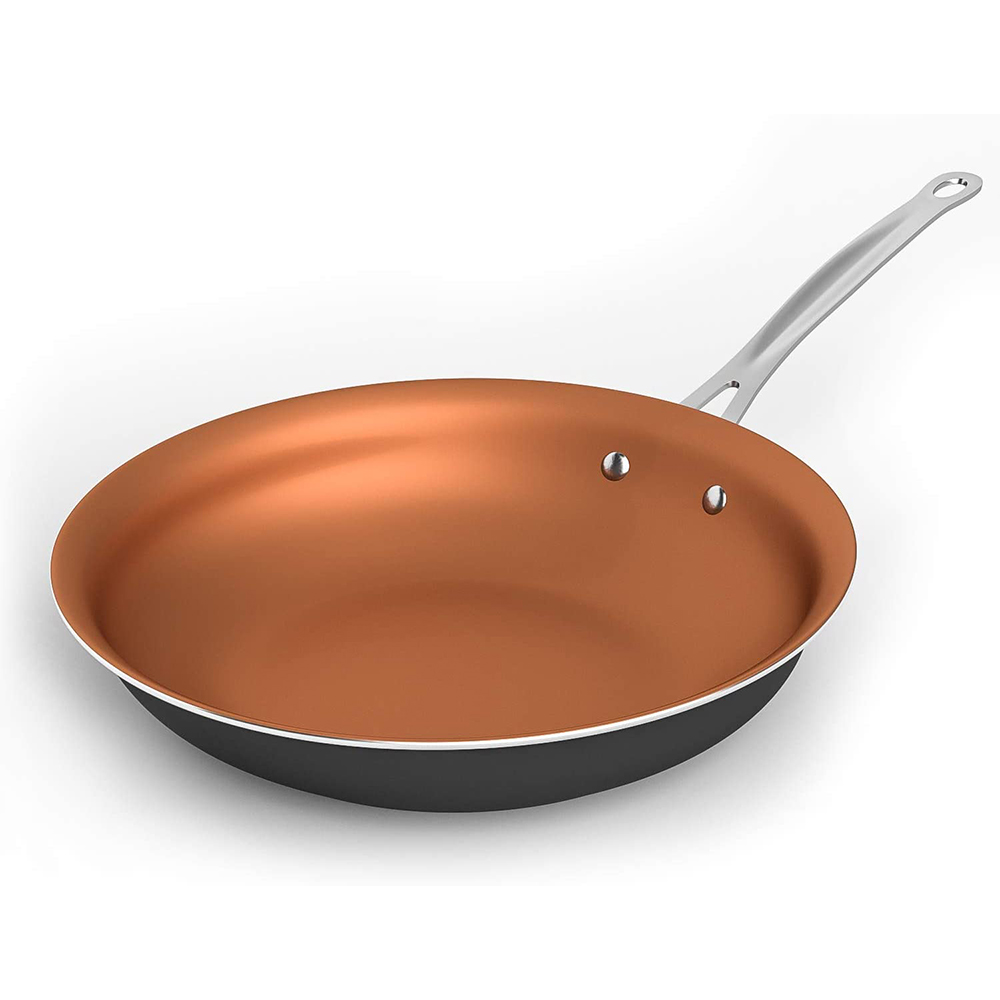 Copper Ceramic Coated Fry Pan With Edge Turn Down