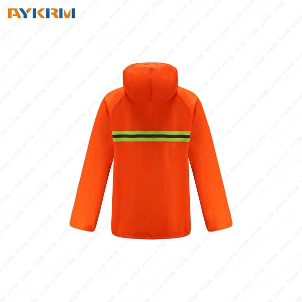 AYKRM High Visibility Reflective Rain Jacket PVC Waterproof Safety Raincoat Hoodie Hi Viz Rain Suits for Men Neon Orange AR-021