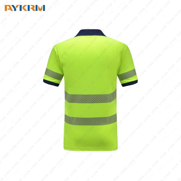 AYKRM Safety Hi Vis Moisture Wicking Reflective Safety Polo Shirt Short Sleeve ANSI Class 2 Unisex Construction Security Exercise (Yellow, Medium) APT-823
