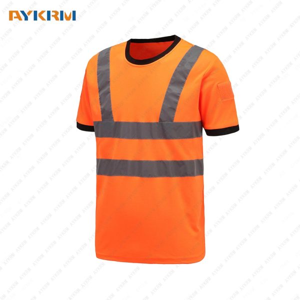 AYKRM Safety Hi Vis Cotton Reflective Safety T-Shirt Short Sleeve ANSI Class 2 Unisex Construction Security Exercise (Orange, Medium) 