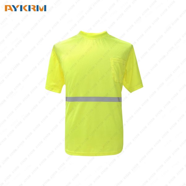 AYKRM Safety Hi Vis Moisture Wicking Reflective Safety T-Shirt Short Sleeve ANSI Class 2 Unisex Construction Security Exercise (Yellow, Medium) APT1-006