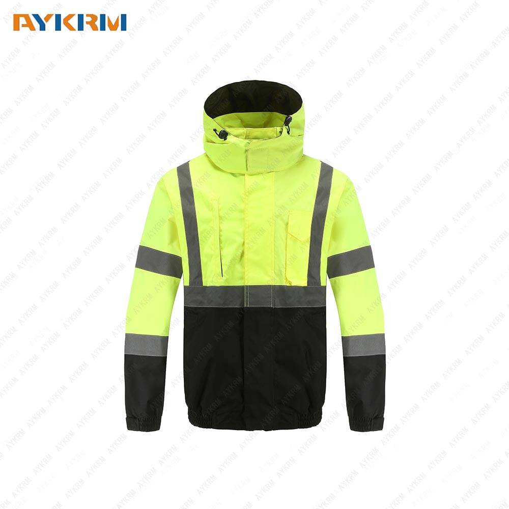 AKYRM Class 2 SoftShell Safety Jacket | ANSI Water Resistant Lightweight Reflective Hi Vis PPE Detachable Hood| Wind Rain Construction, Men Women Orange AC1-010