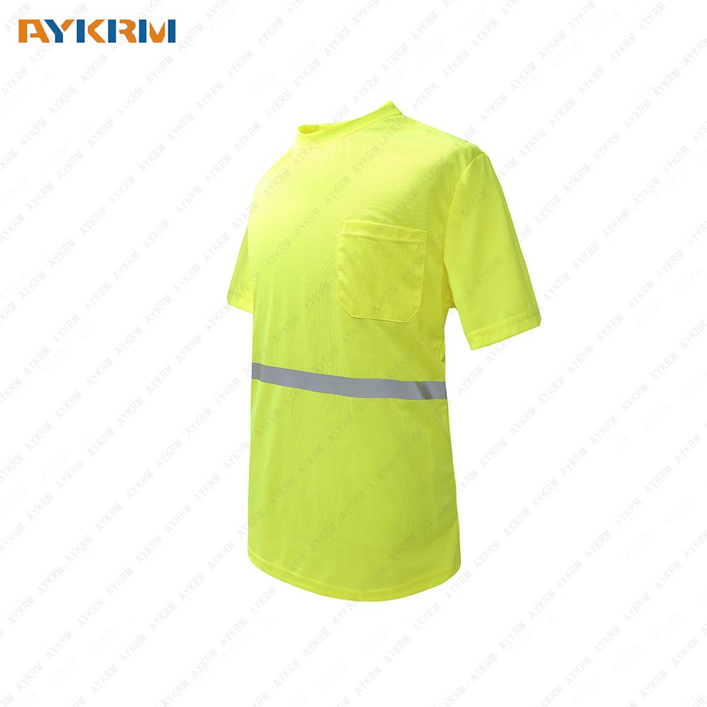 AYKRM Safety Hi Vis Moisture Wicking Reflective Safety T-Shirt Short Sleeve ANSI Class 2 Unisex Construction Security Exercise (Yellow, Medium) APT1-006