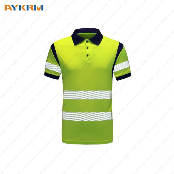 AYKRM Safety Hi Vis Moisture Wicking Reflective Safety Polo Shirt Short Sleeve ANSI Class 2 Unisex Construction Security Exercise (Yellow, Medium)
