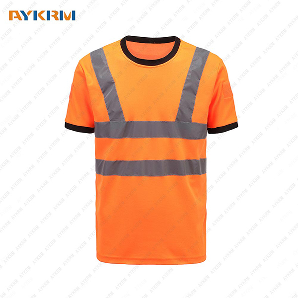 AYKRM Safety Hi Vis Cotton Reflective Safety T-Shirt Short Sleeve ANSI Class 2 Unisex Construction Security Exercise (Orange, Medium)