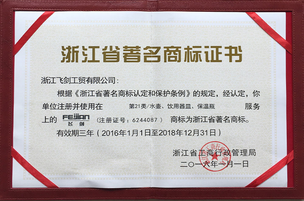 Zhejiang Famous Trademark Certificate