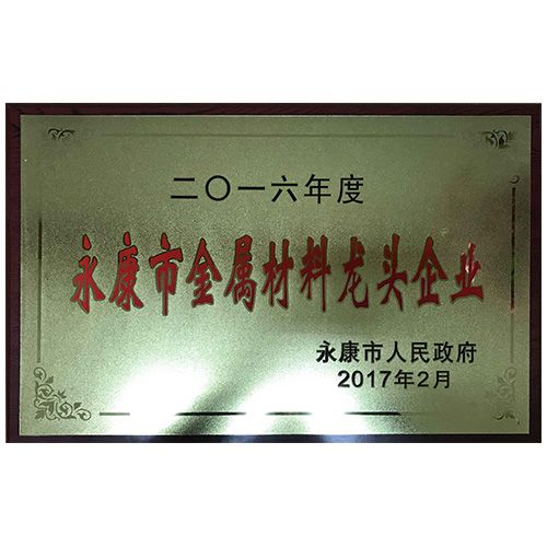 2016年度永康市金属材料龙头企业