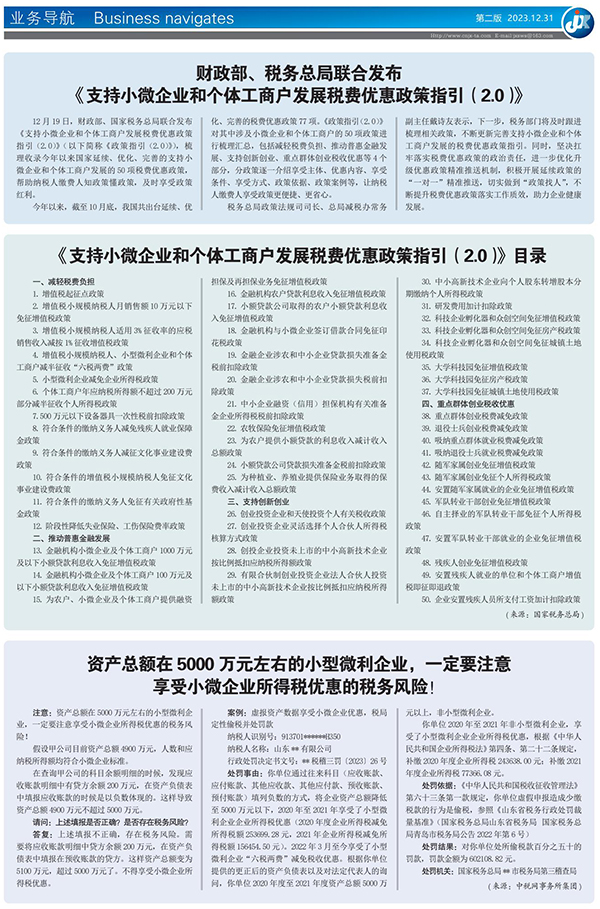 《支持小微企业和个体工商户发展税费优惠政策指引（2.0）》目录