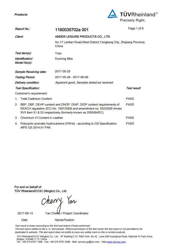 PAHS Chromium VI Content Phthalates Report