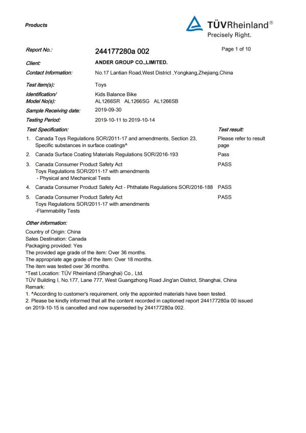 AL-1266 Canadian Certification