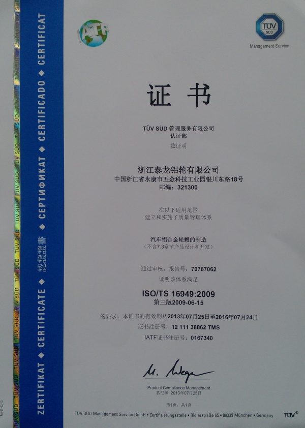 2013年TS16949证书中文版