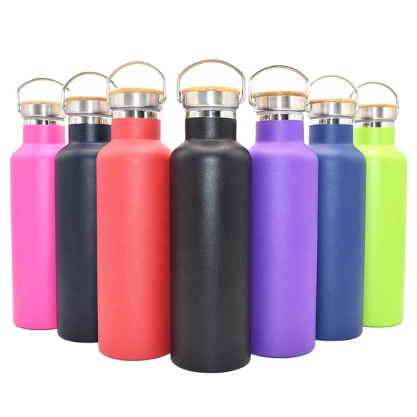 Double wall insulated stainless steel sport water bottle with bamboo lid WJ-500S-BM