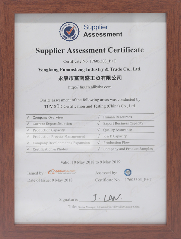 supplier assessment certificate