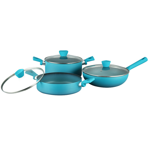 5pcs aluminum Non-stick cookware set with stainless steel handle 