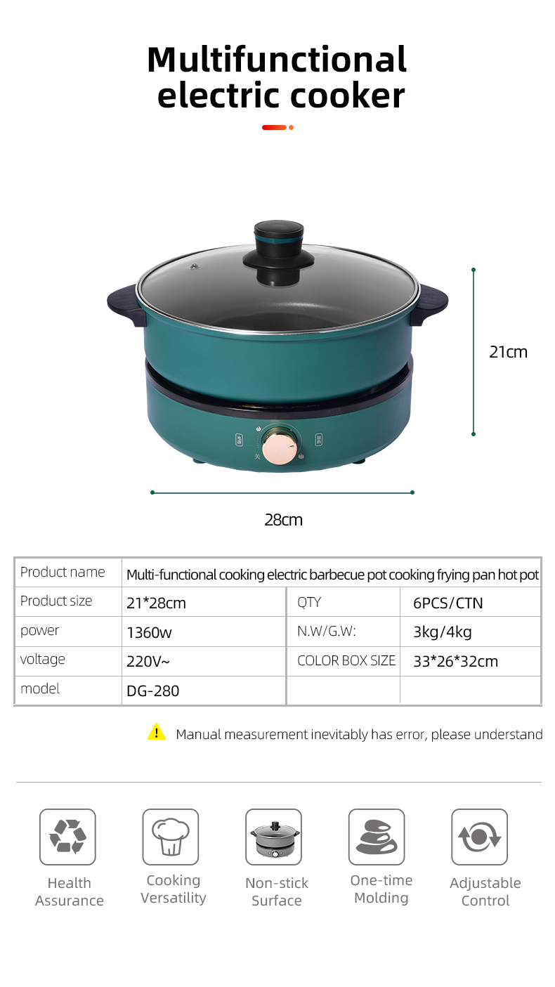 Multi-function cooking electric barbecue pot frying hot pot DG-280