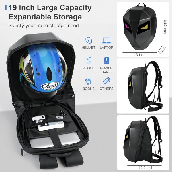 Motorcycle Backpack for Men, LED Backpack With DIY Programmable Full Color Screen, Hard Shell Large Capacity Waterproof Helmet Bag Laptop Backpack FR-LS201
