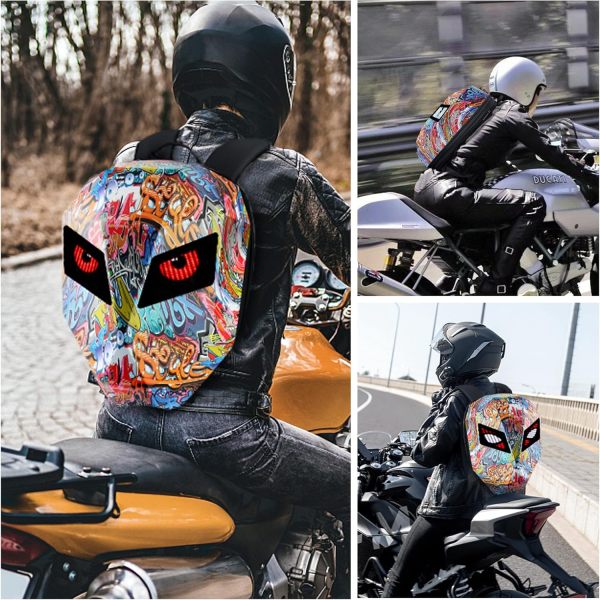 Motorcycle Backpack for Men, LED Backpack With DIY Programmable Full Color Screen, Hard Shell Large Capacity Waterproof Helmet Bag Laptop Backpack FR-LS201