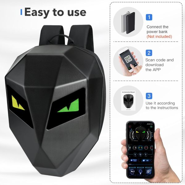Motorcycle Backpack for Men, LED Backpack With DIY Programmable Full Color Screen, Hard Shell Large Capacity Waterproof Helmet Bag Laptop Backpack FR-LS201