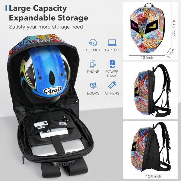 Motorcycle Backpack for Men, LED Backpack With DIY Programmable Full Color Screen, Hard Shell Large Capacity Waterproof Helmet Bag Laptop Backpack FR-LS201