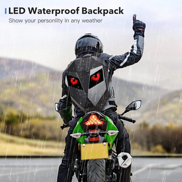 Motorcycle Backpack for Men, LED Backpack With DIY Programmable Full Color Screen, Hard Shell Large Capacity Waterproof Helmet Bag Laptop Backpack FR-LS201