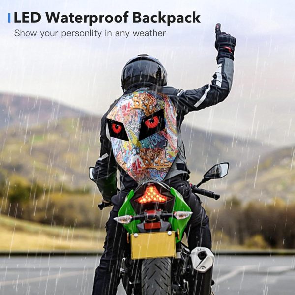 Motorcycle Backpack for Men, LED Backpack With DIY Programmable Full Color Screen, Hard Shell Large Capacity Waterproof Helmet Bag Laptop Backpack FR-LS201