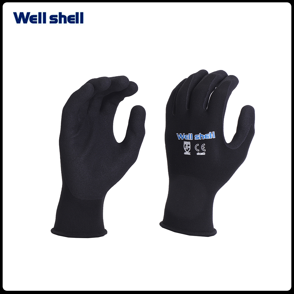 sandy nitrile coated black anti slip safety work glovesWL-NS403