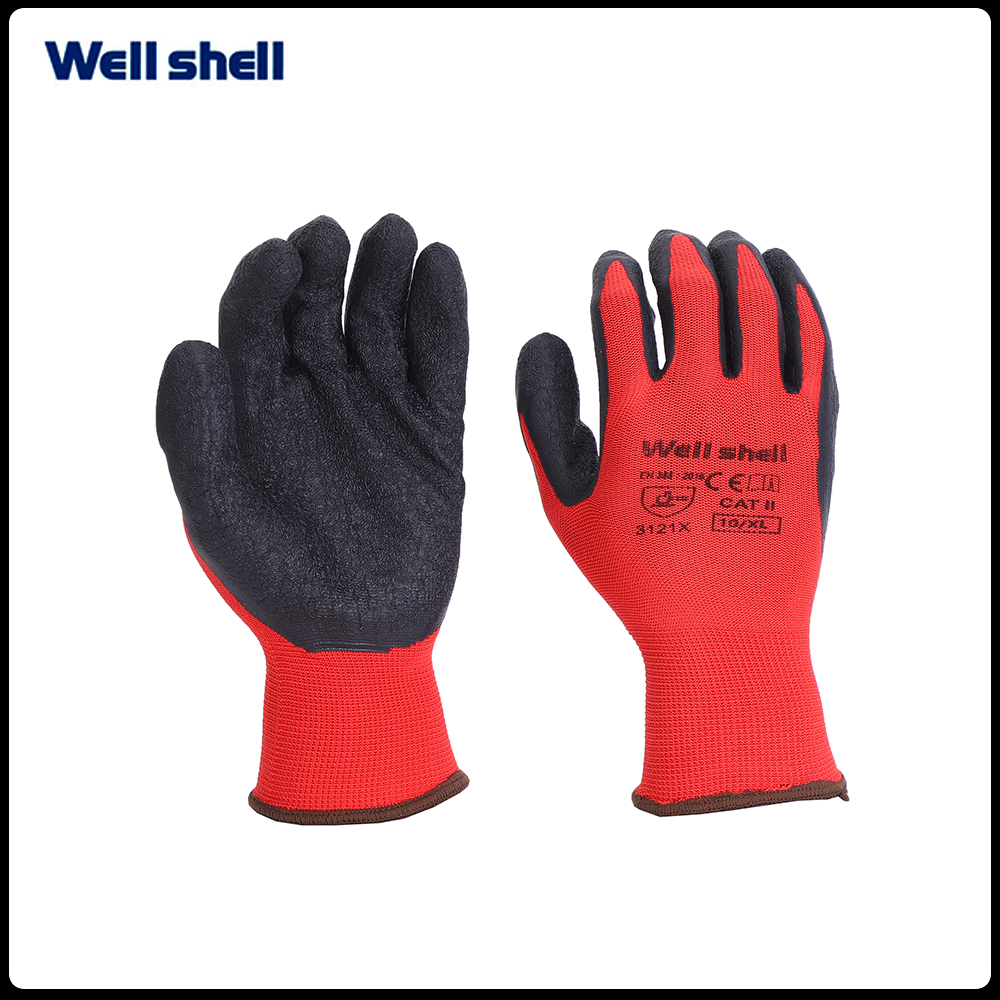 Well Shell Crinkle Latex Rubber Hand Coated Safety Work Gloves WL-LC110-4