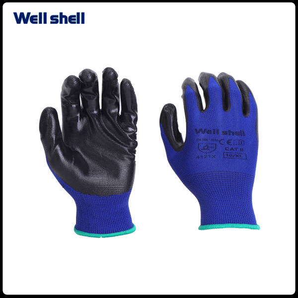 factory good grip CE EN388 4121X 13 gauge nylon polyester liner Nitrile Coated Work Gloves for industrial WL-NC200B