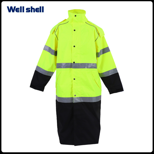  High Visibility Rain Gear, Class 3 Reflective Long Rain Jackets Black Bottom, Yellow Raincoat, 3M Reflective Strips WL-3025