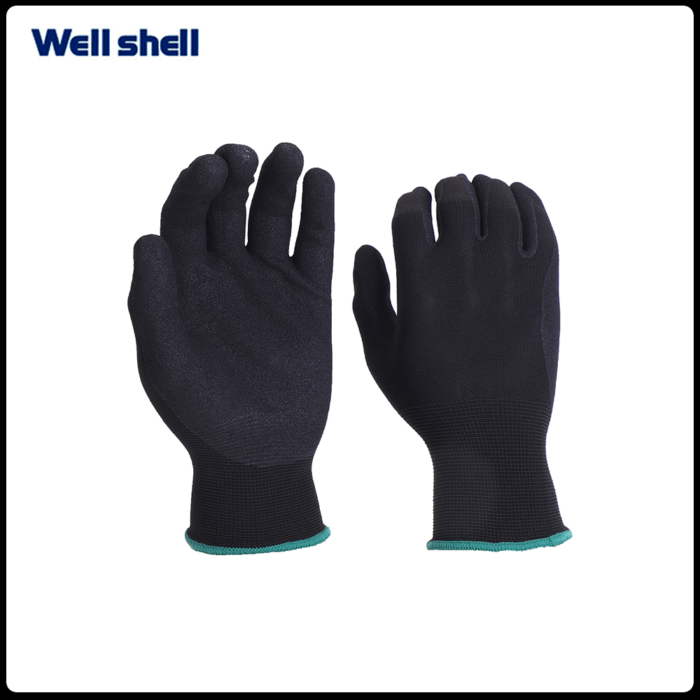 13g sandy nitrile coated black nylon liner cut resistant anti slip safety work garden gloves for constructionWL-NCS101