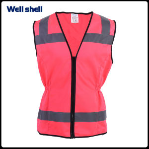 EN ISO 20471 Pink bicycle women reflective safety vest with Pockets 