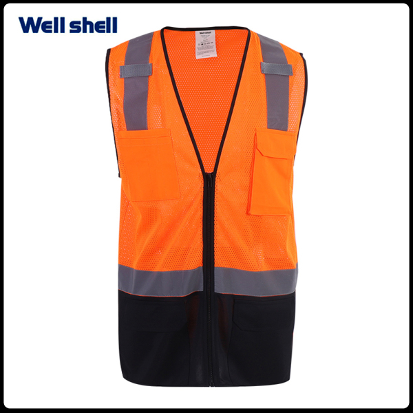 Well Shell brand 8 Pocket ANSI Class 2 High visibility Safety Vest (Black Bottom) WL-3007