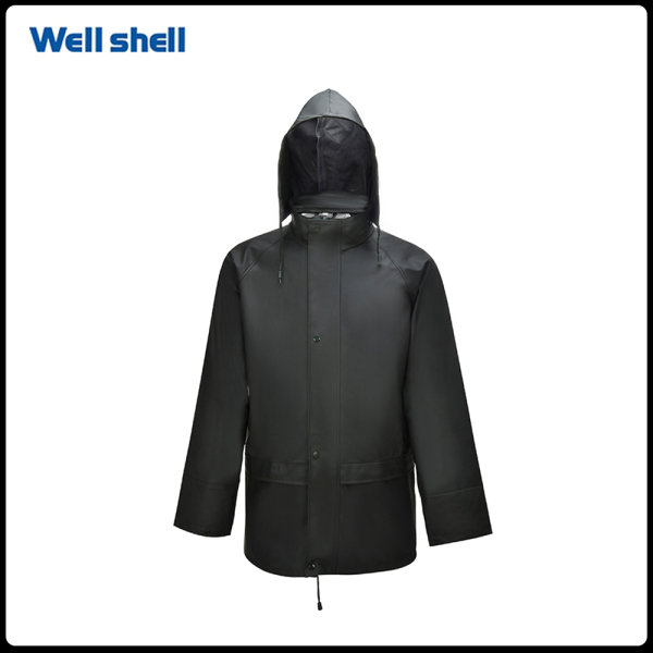 Class 3 Rainwear Reflective Hi-Viz Black Bottom Long Rain Coat  wl803-1