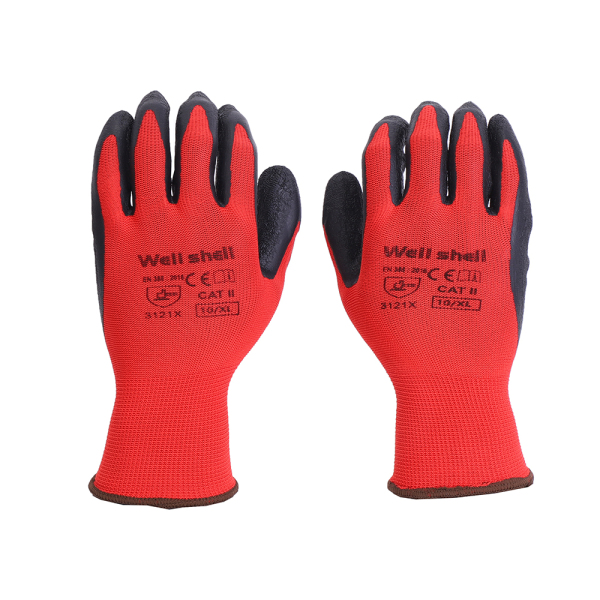 Well Shell Crinkle Latex Rubber Hand Coated Safety Work Gloves  WL-LC110-4