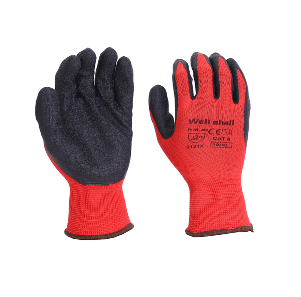 Well Shell Crinkle Latex Rubber Hand Coated Safety Work Gloves  WL-LC110-4